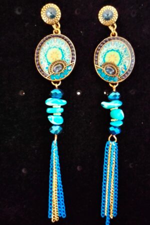 Earrings Tassel statement Blue Hanging