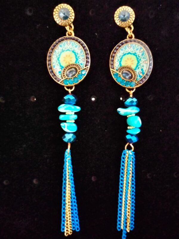 Earrings Tassel statement Blue Hanging
